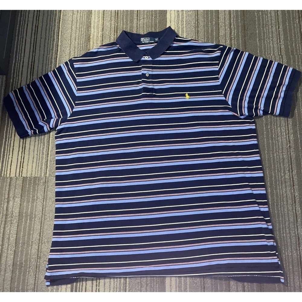 Polo Ralph Lauren 3XLT Polo Striped Navy Red White Powder Blue Short Sleeve